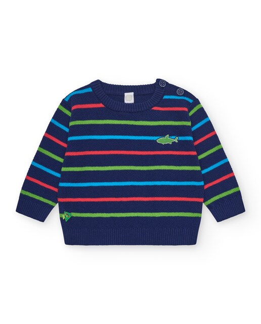Imagen 0 de Jersey de bebé niño en azul marino con rayas multicolor