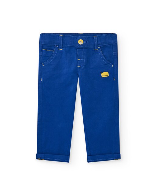 Imagen 0 de Pantalón cinco bolsillos de bebé niño en azul con costuras en amarillo