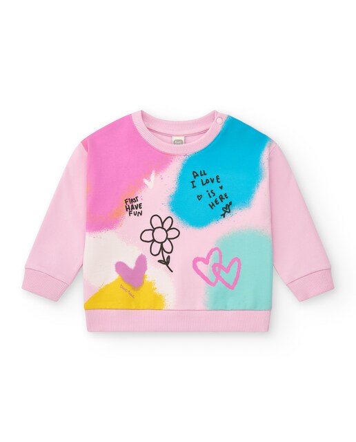Imagen 0 de Sudadera de niña con cuello redondo y estampado frontal