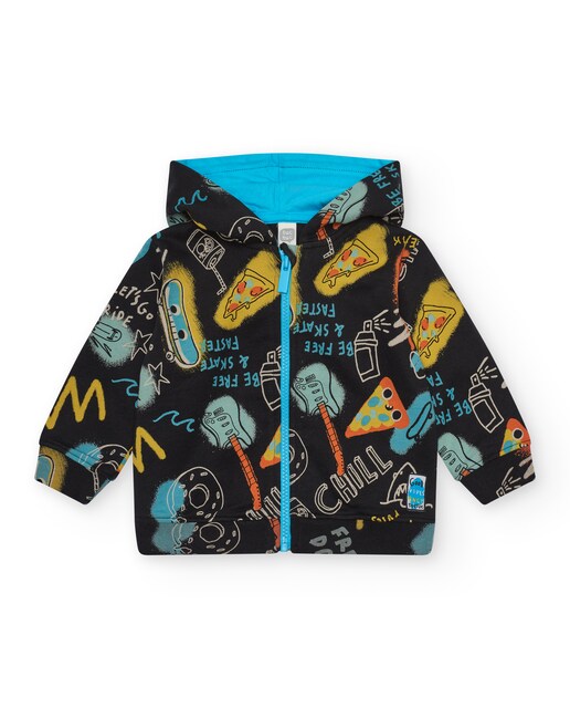 Imagen 0 de Sudadera de niño estampada con capucha y cierre de cremallera