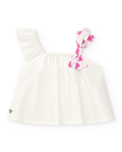 Imagen 0 de Camisa de bebé niña asimétrica con lazo a contraste