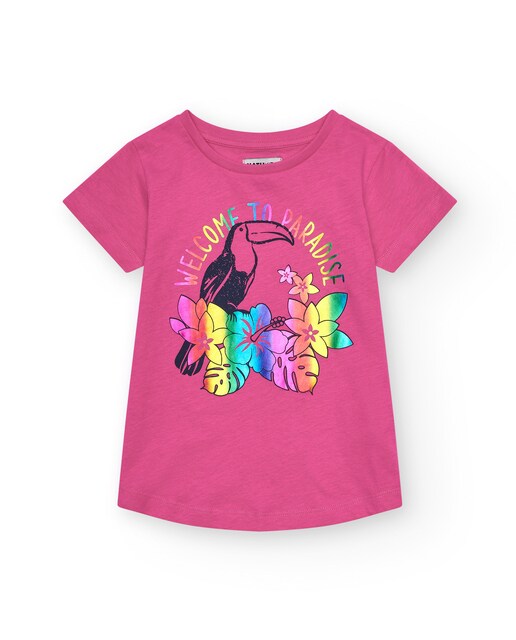 Imagen 0 de Camiseta de niña de manga corta con dibujo frontal