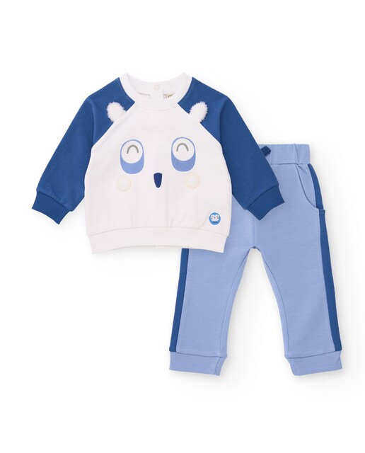 Imagen 0 de Conjunto de sudadera y pantalón de bebé en tonos azul con diseño de carita