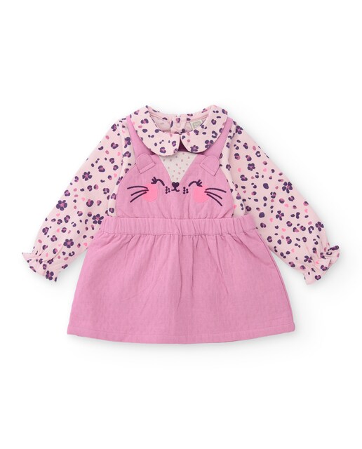 Imagen 0 de Conjunto de bebé de vestido rosa con blusa estampada de flores