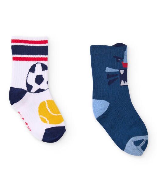 Imagen 0 de Pack de dos pares de calcetines para bebé niño en colores vivos con motivos deportivos y animales