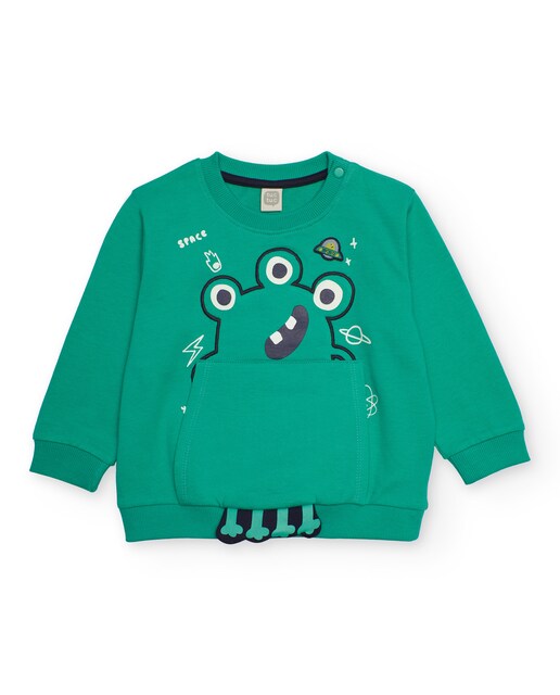 Imagen 0 de Sudadera de felpa de bebé color verde con estampado de monstruo espacial