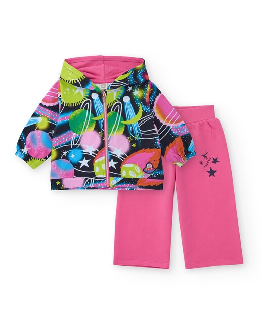 Imagen 0 de Conjunto de bebé de sudadera con estampado espacial y pantalón rosa