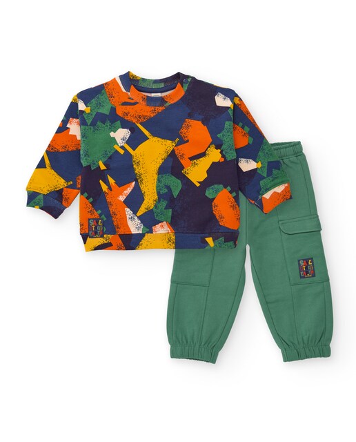 Imagen 0 de Conjunto de bebé de sudadera multicolor con pantalón verde tipo jogger