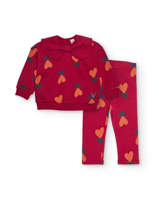Imagen 0 de Conjunto de sudadera con lazada y leggings de bebé en rojo con corazones