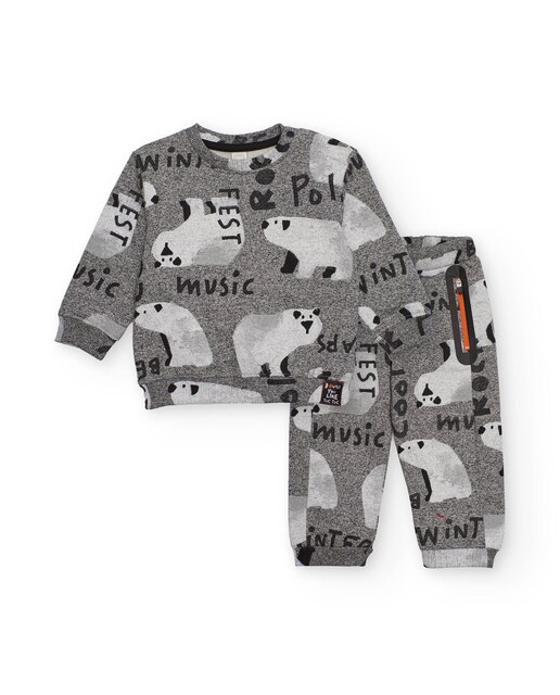 Imagen 0 de Conjunto de bebé de sudadera y pantalón en gris con estampado de osos polares