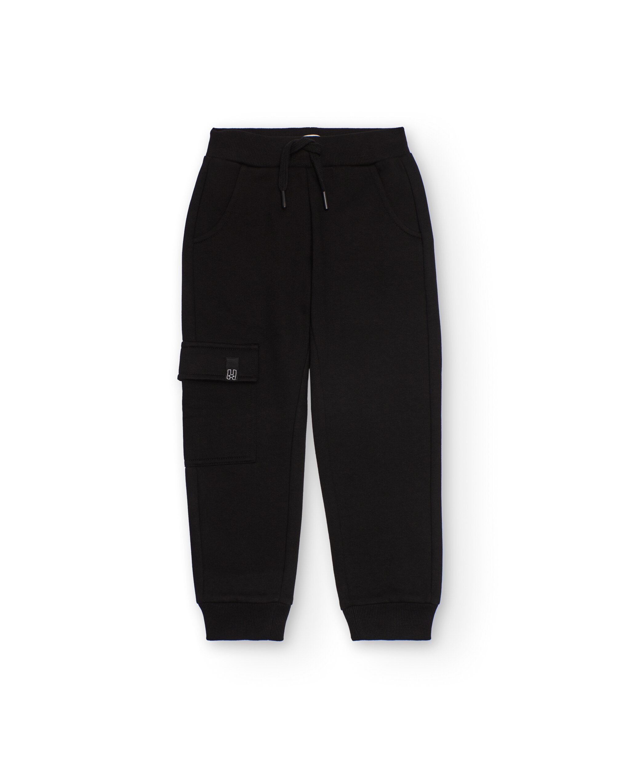 Pantalón de niño de felpa con bolsillo cargo y puños de canalé - Tuc tuc - Negro Negro-3