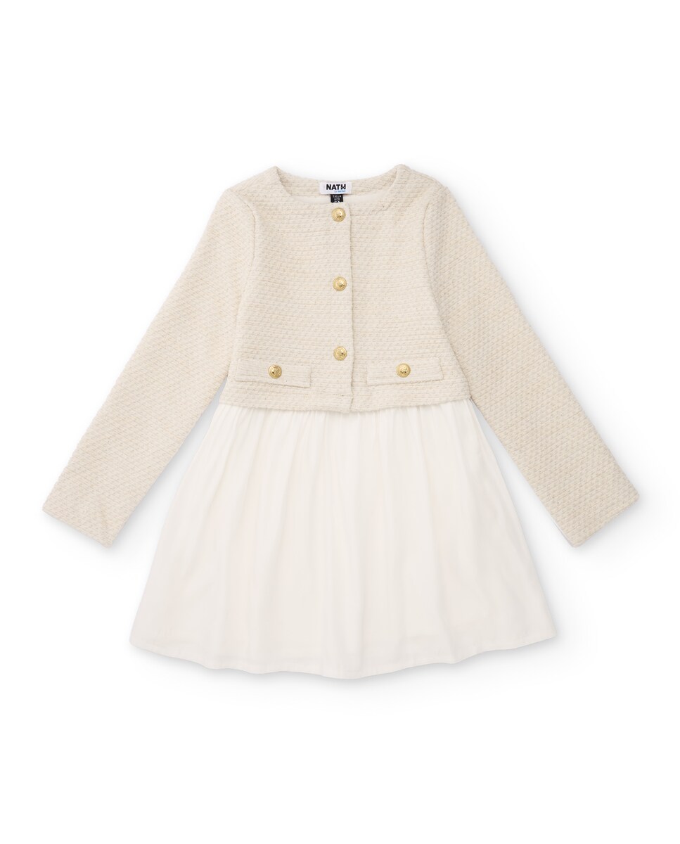 Vestido de niña en color crudo con chaquetita simulada · Tuc tuc