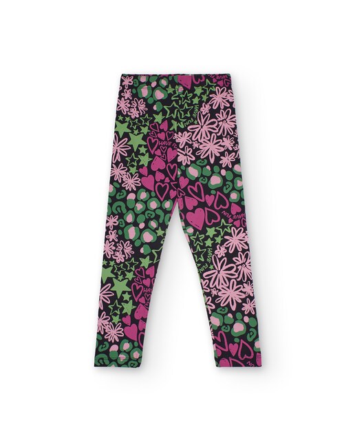 Imagen 0 de Leggings para niña con estampado multicolor de corazones y flores