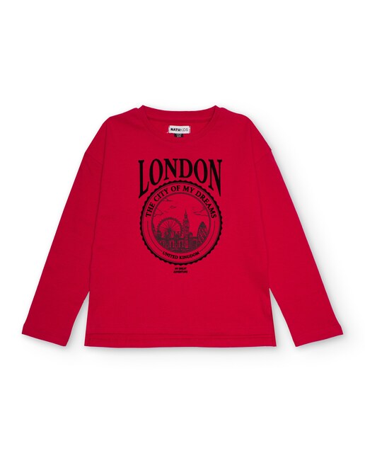 Imagen 0 de Camiseta roja de manga larga con estampado de Londres para niña