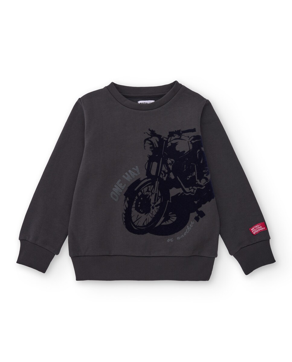 Sudadera para niño color gris con estampado de motocicleta · Tuc