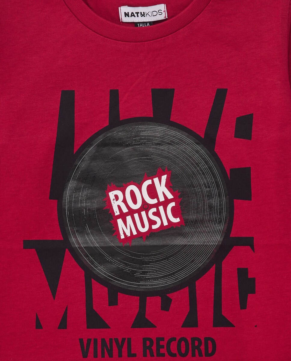 Camiseta de manga larga para niño color rojo con estampado musical