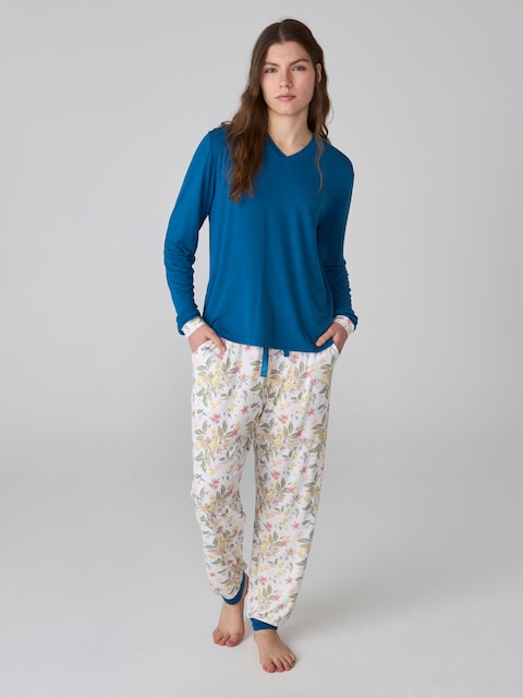 Imagen 0 de Pijama largo de mujer en azul y con estampado floral