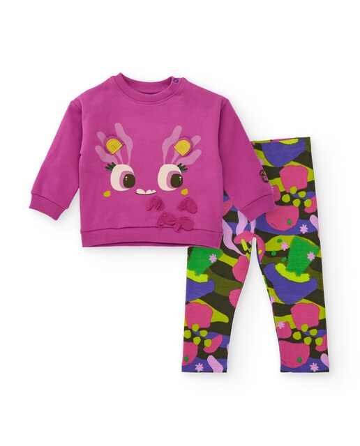 Imagen 0 de Conjunto de sudadera y leggings de bebé en tonos fucsia y multicolor con estampado divertido