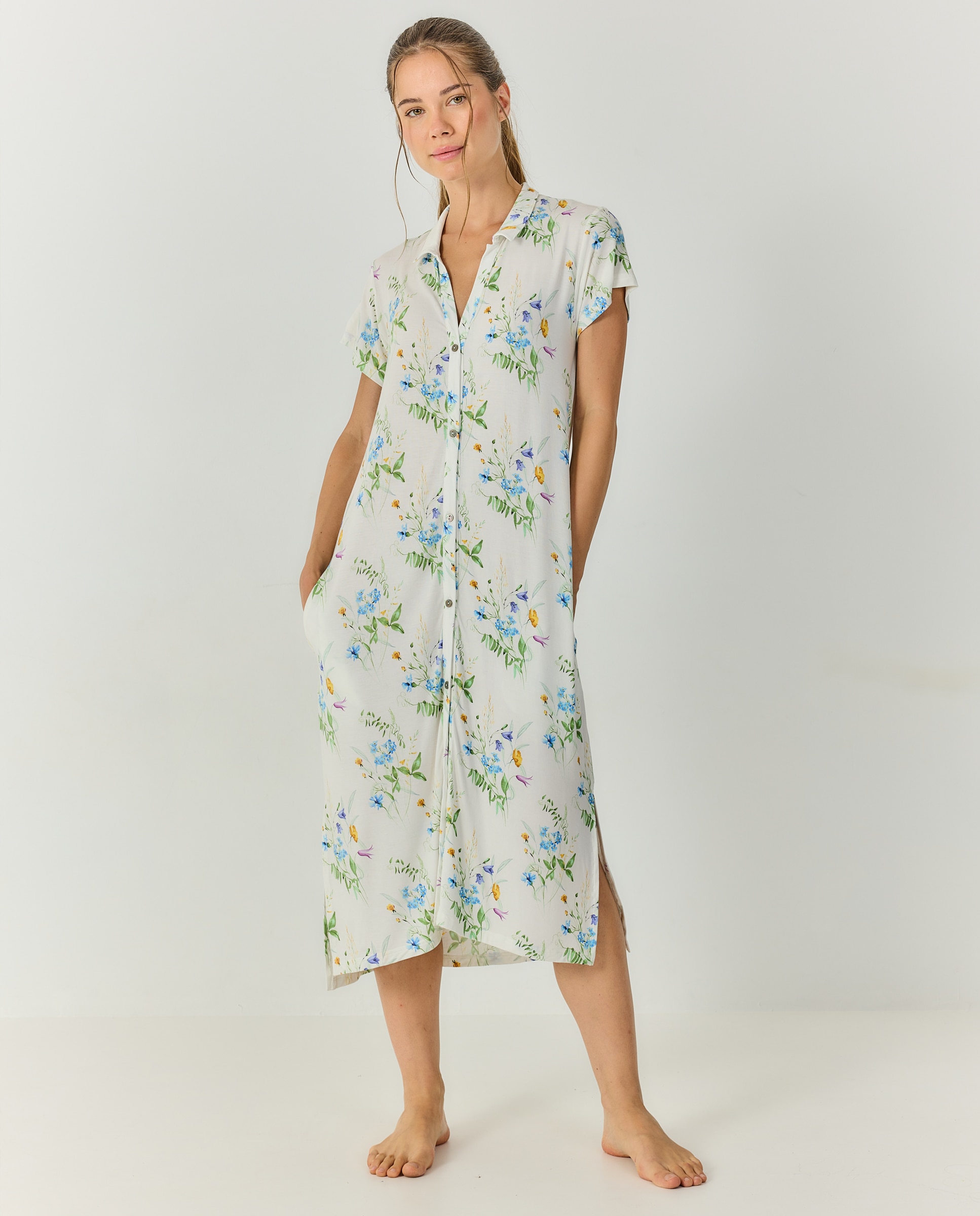 Imagen 0 de Camisola mujer modal estampado floral botones Azul celeste