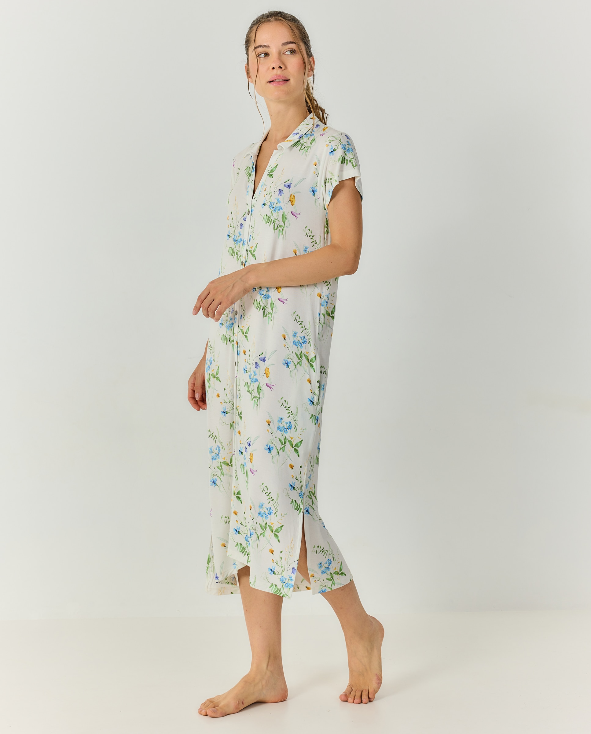 Camisola mujer modal estampado floral botones - J&J Brothers - Azul celeste Azul celeste-3