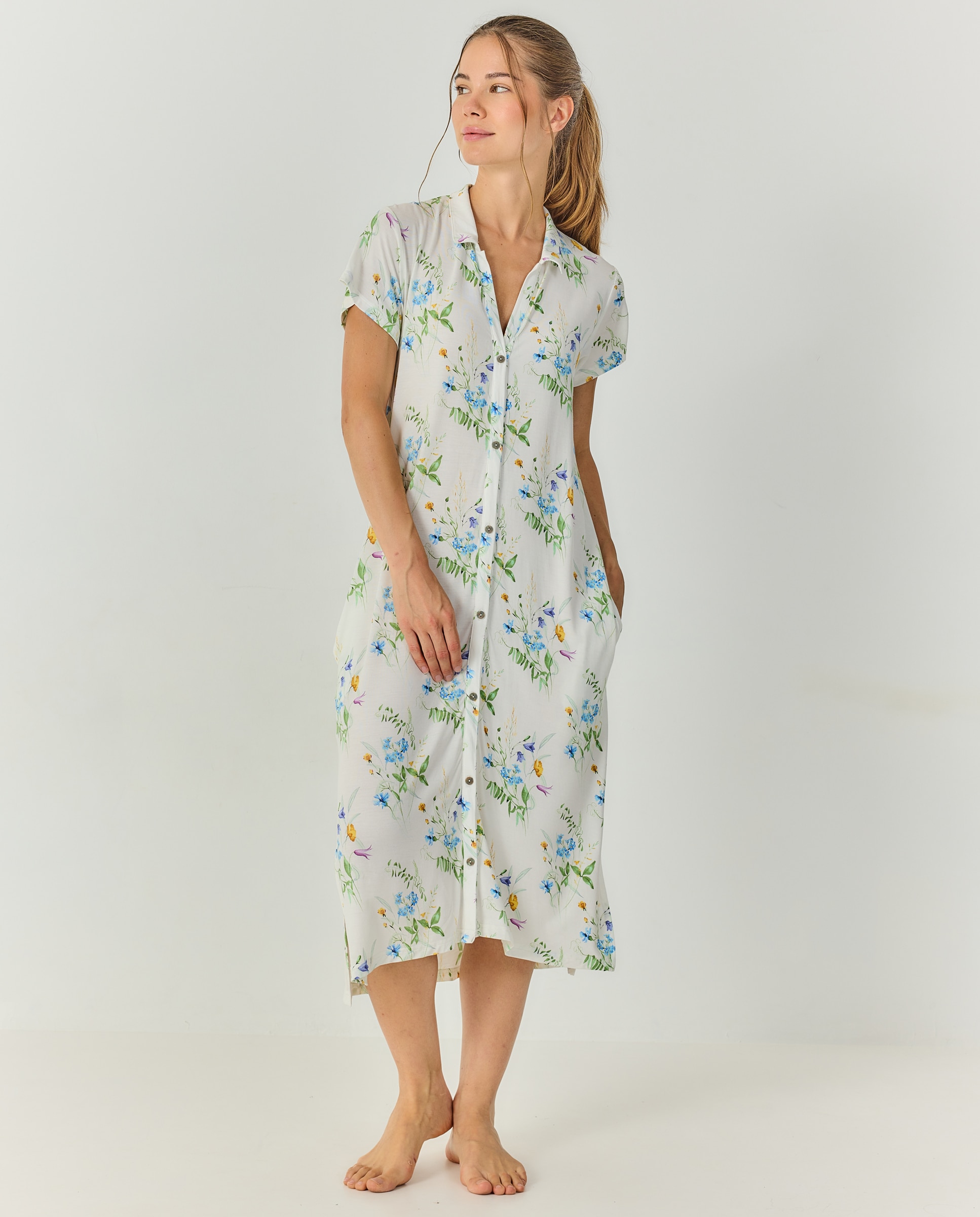 Camisola mujer modal estampado floral botones - J&J Brothers - Azul celeste Azul celeste-4