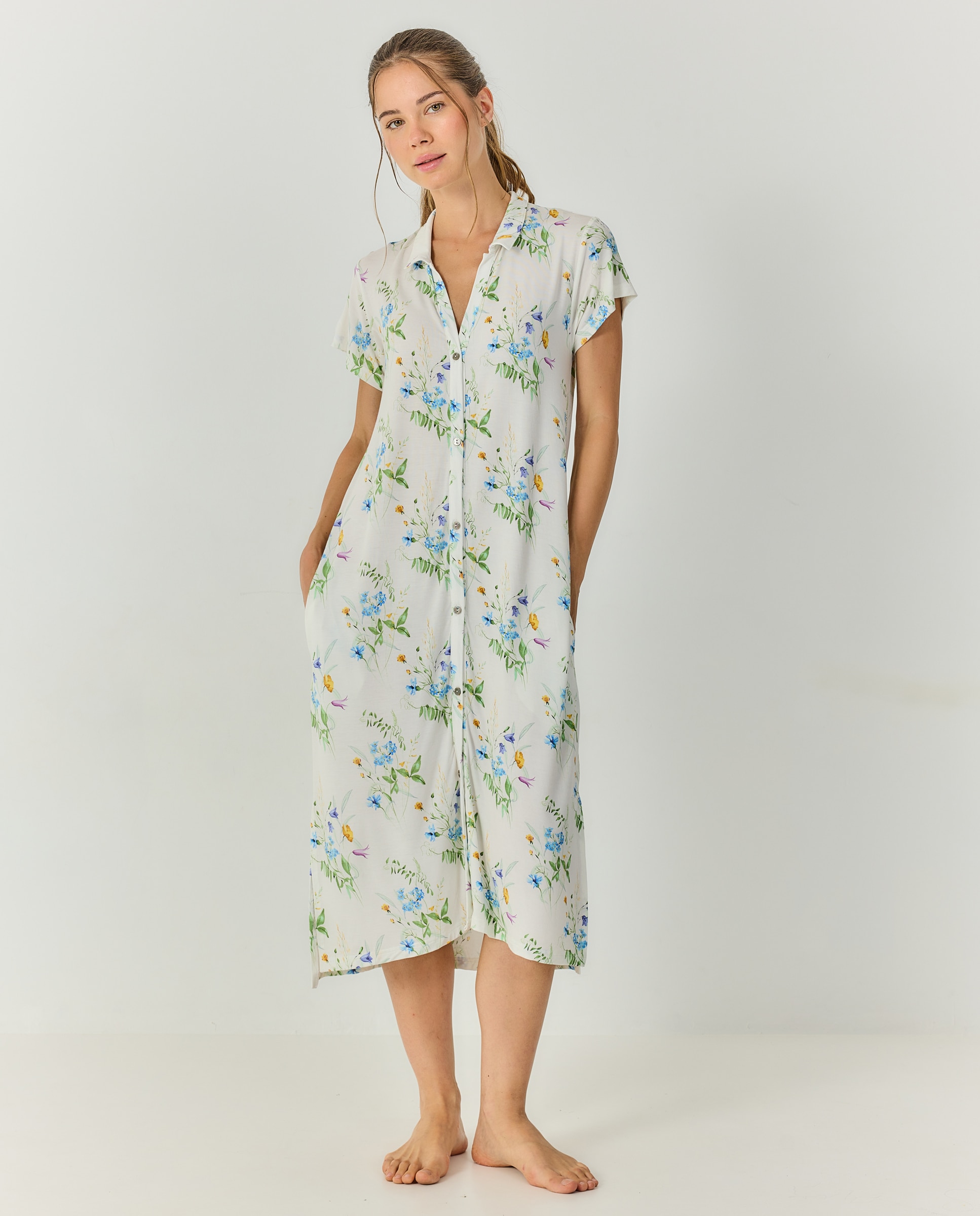 Camisola mujer modal estampado floral botones - J&J Brothers - Azul celeste Azul celeste-5