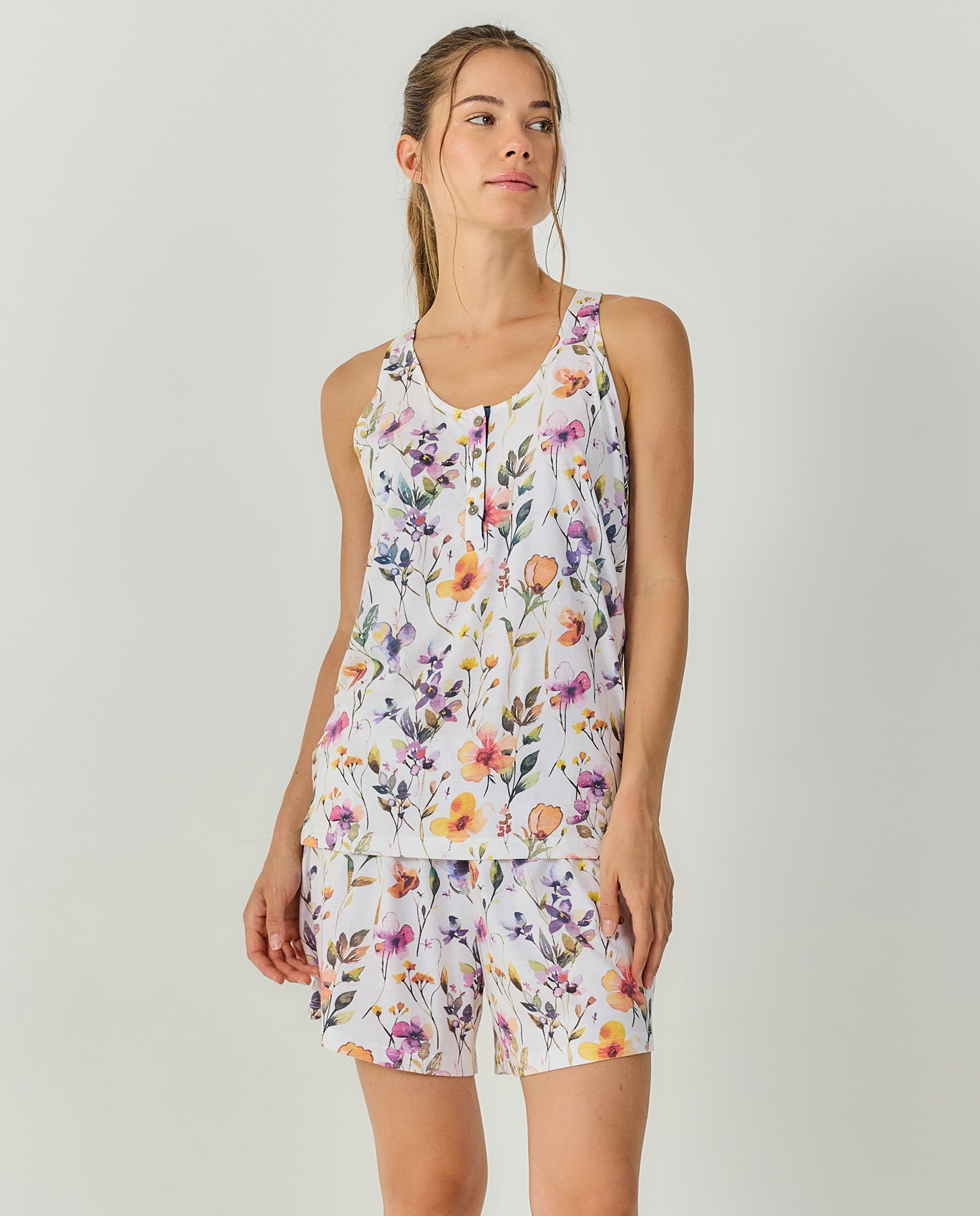Imagen 0 de Pijama mujer sin mangas estampado floral Multicolor