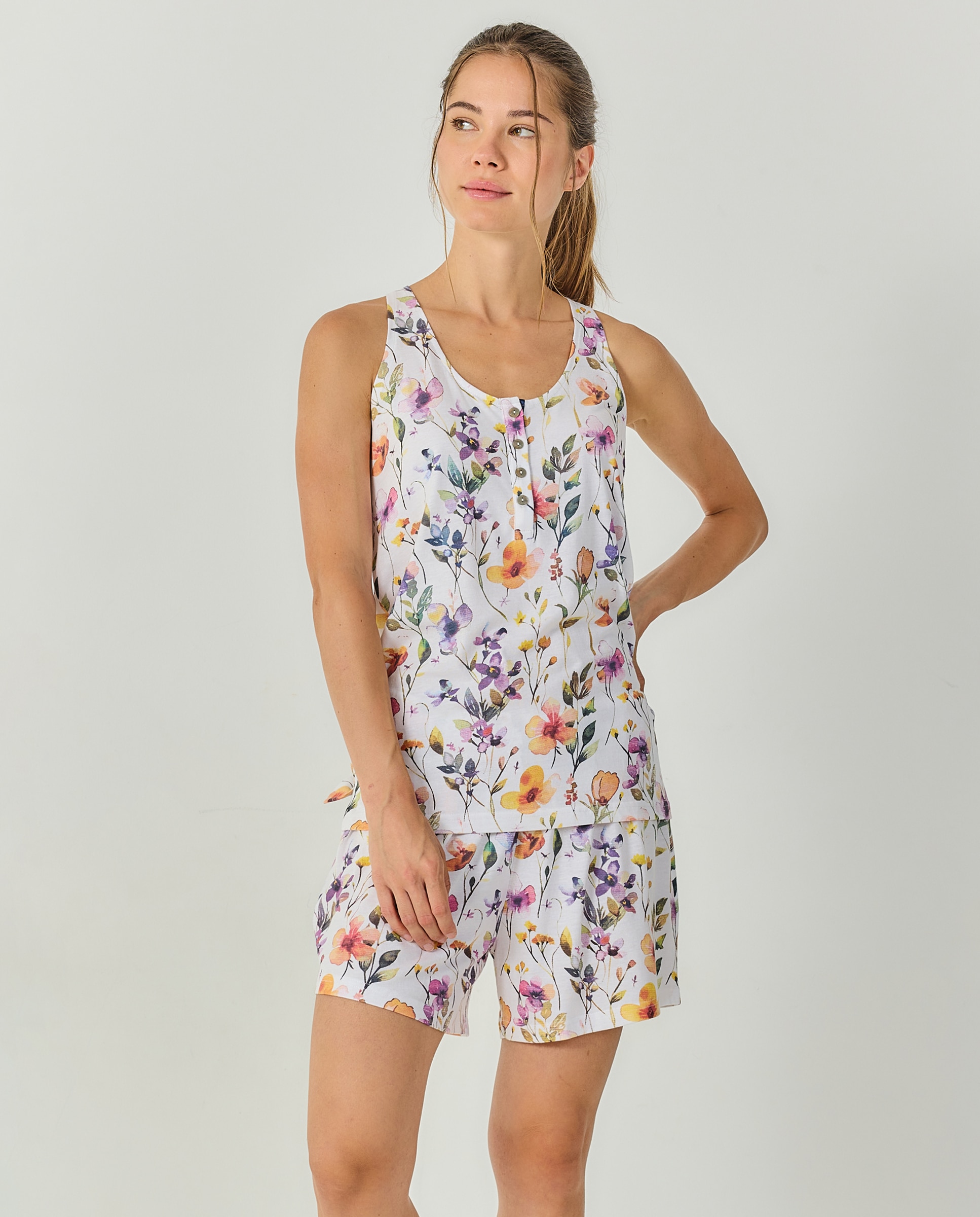 Pijama mujer sin mangas estampado floral - J&J Brothers - Multicolor Multicolor-5
