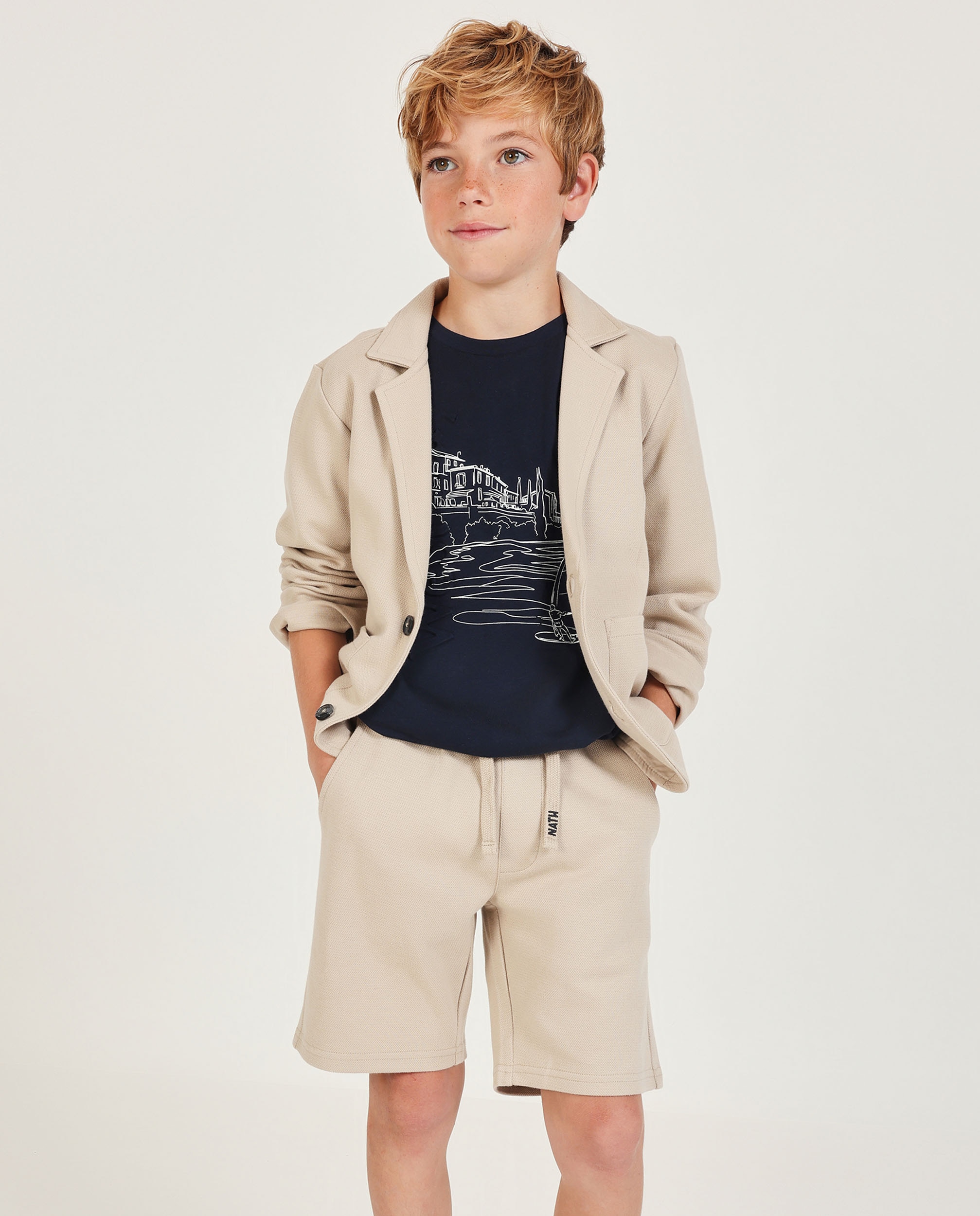 Imagen 0 de Americana de niño de punto con solapas clásicas Beige
