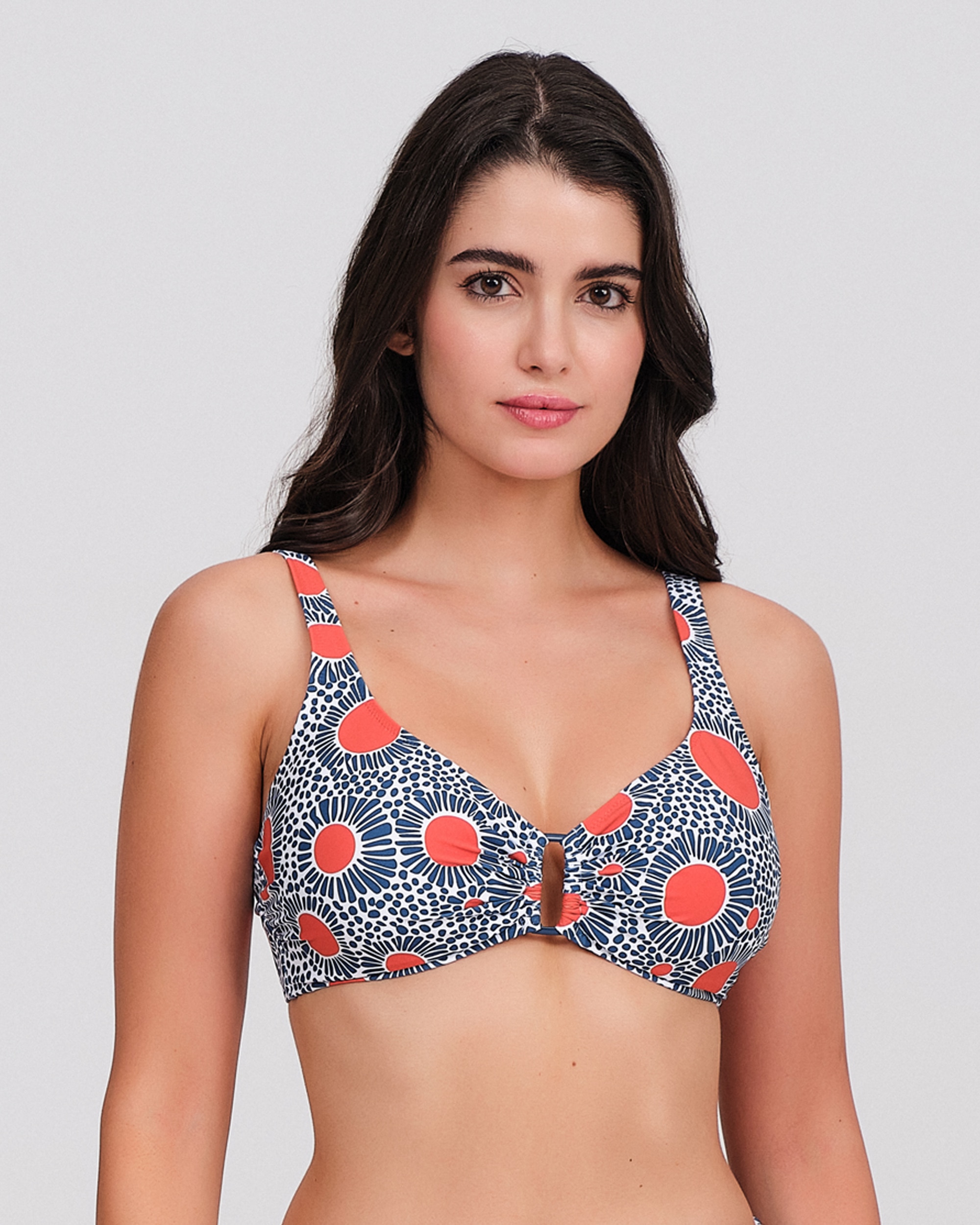 Top bikini mujer escote pico detalle aro - Carey - Azul marino Azul marino-1
