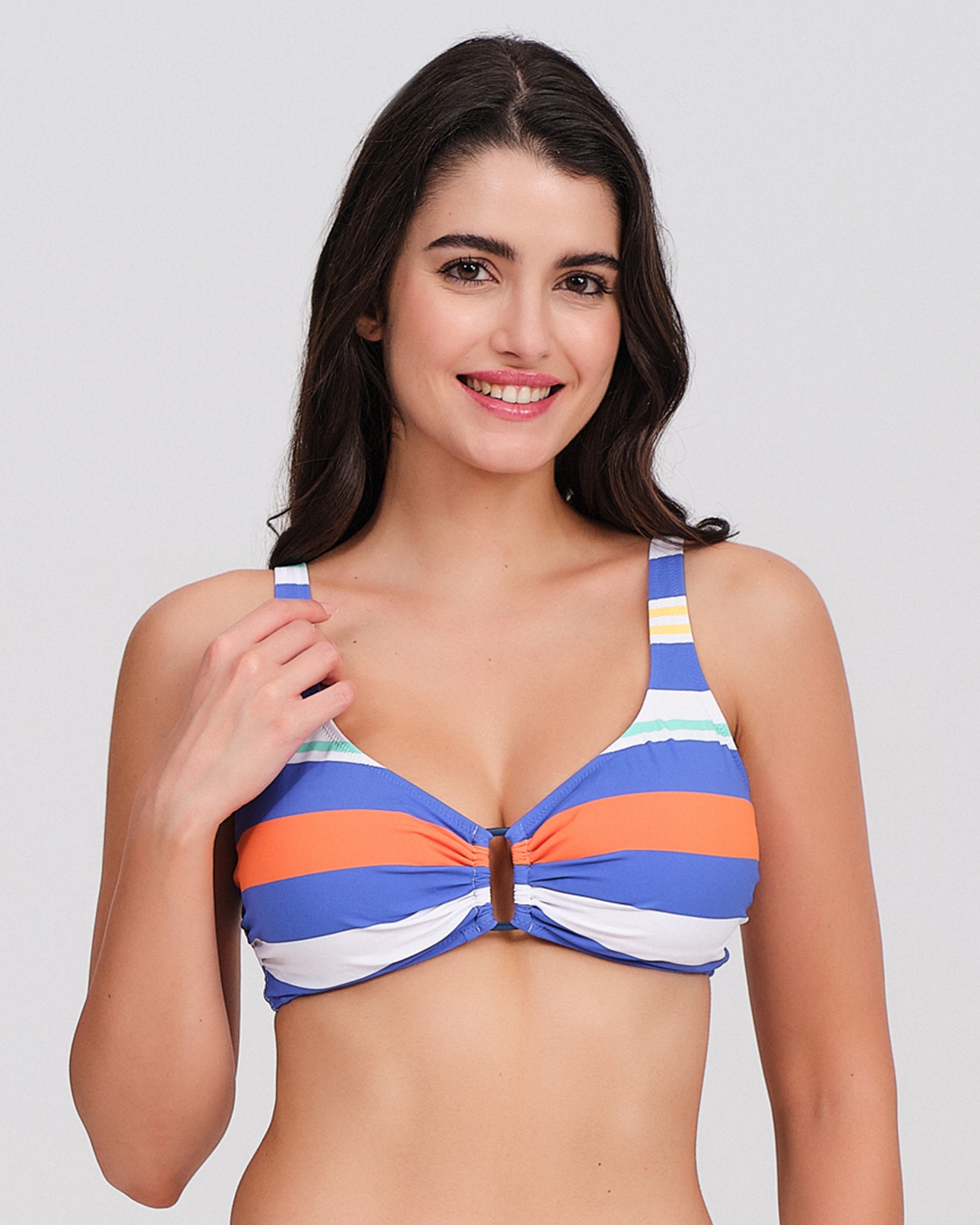 Carey - Top bikini mujer detalle anilla rayas horizontales.