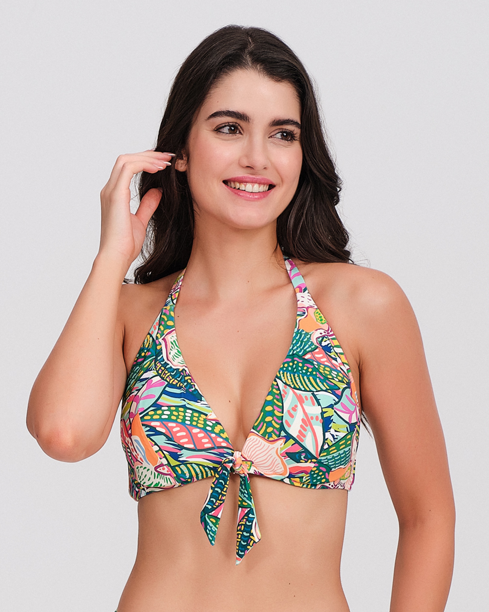 Imagen 0 de Top bikini mujer escote halter nudo delantero Multicolor