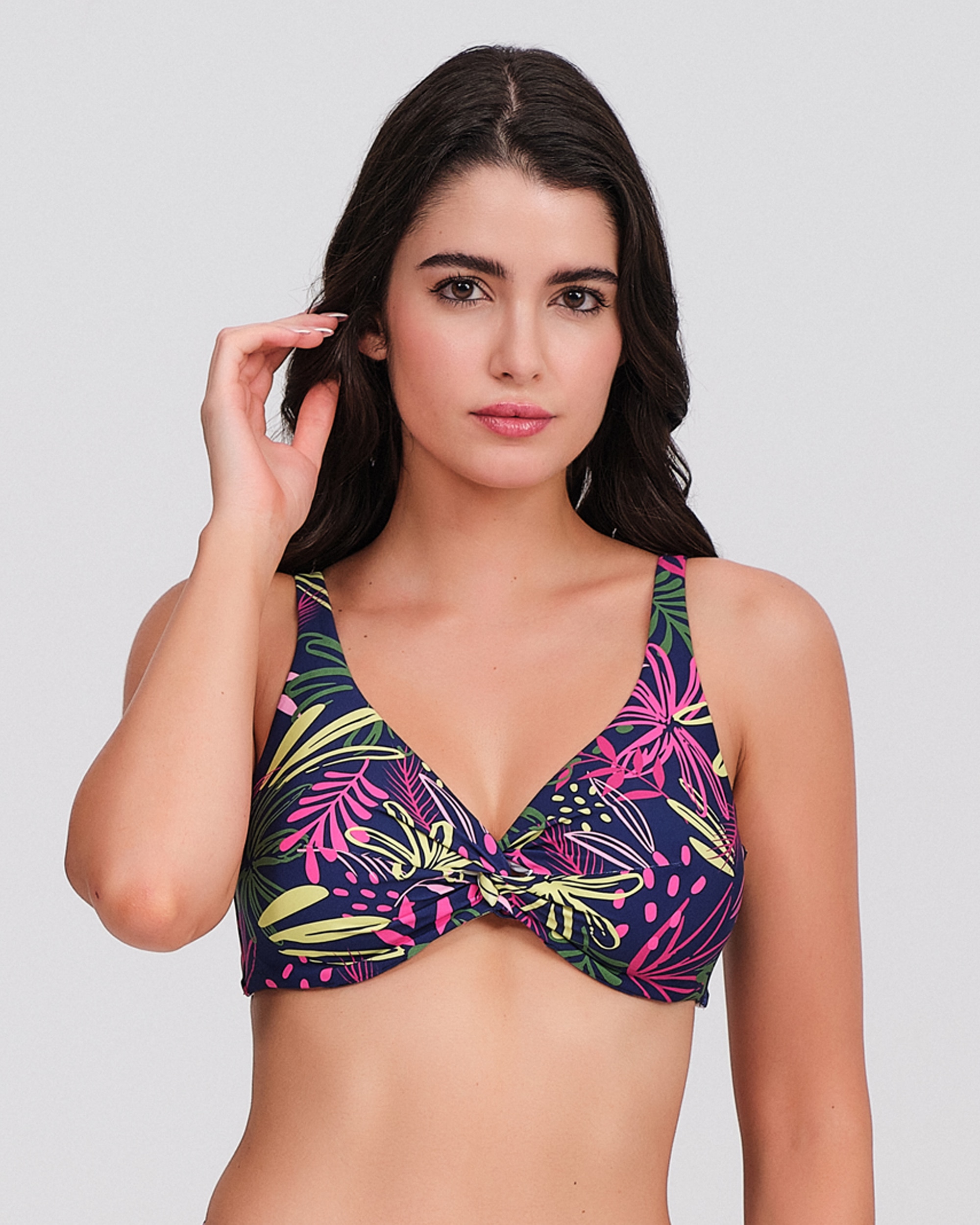Carey - Top bikini mujer detalle nudo escote pico.
