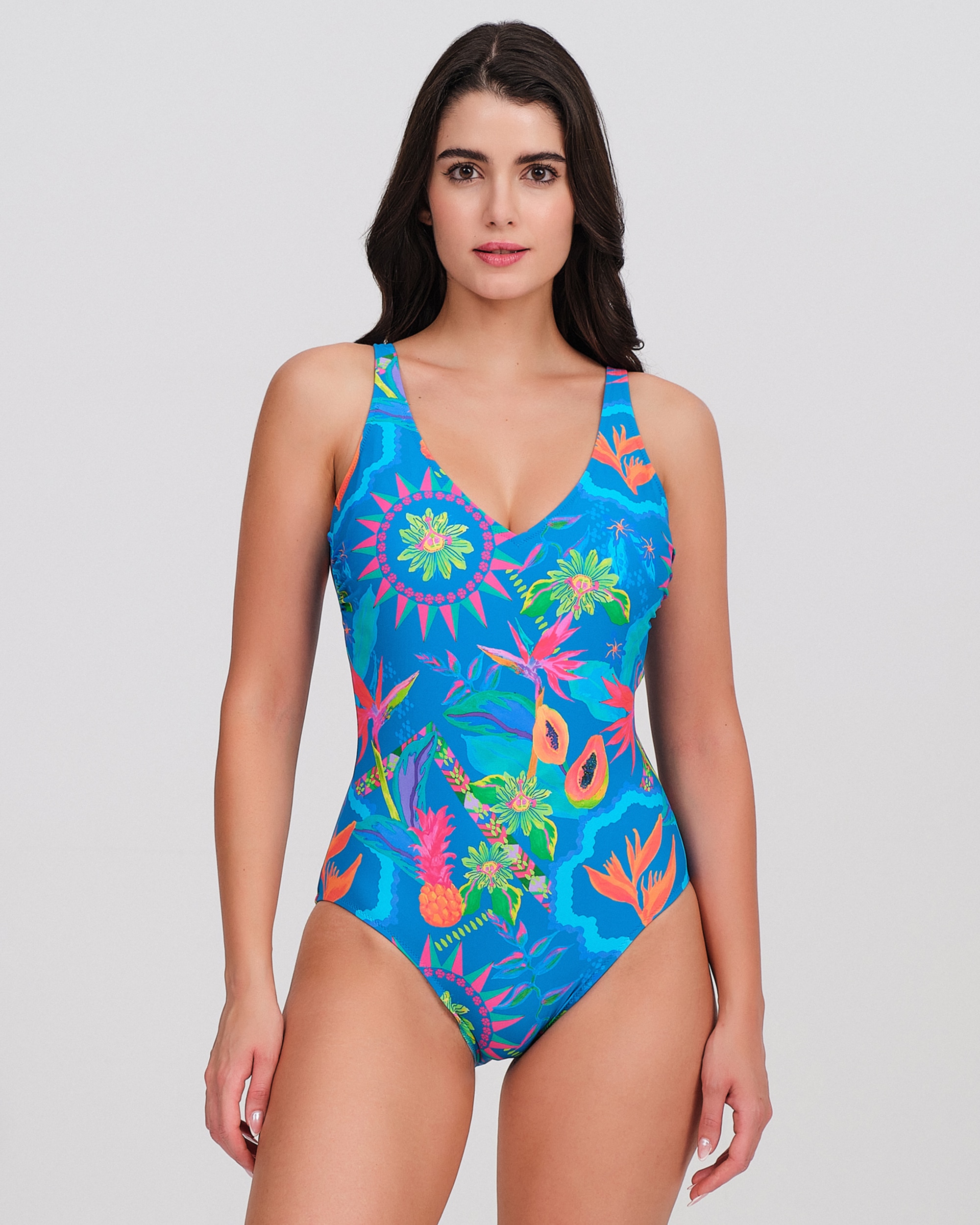 Imagen 0 de Bañador mujer escote pico tirantes anchos Azul