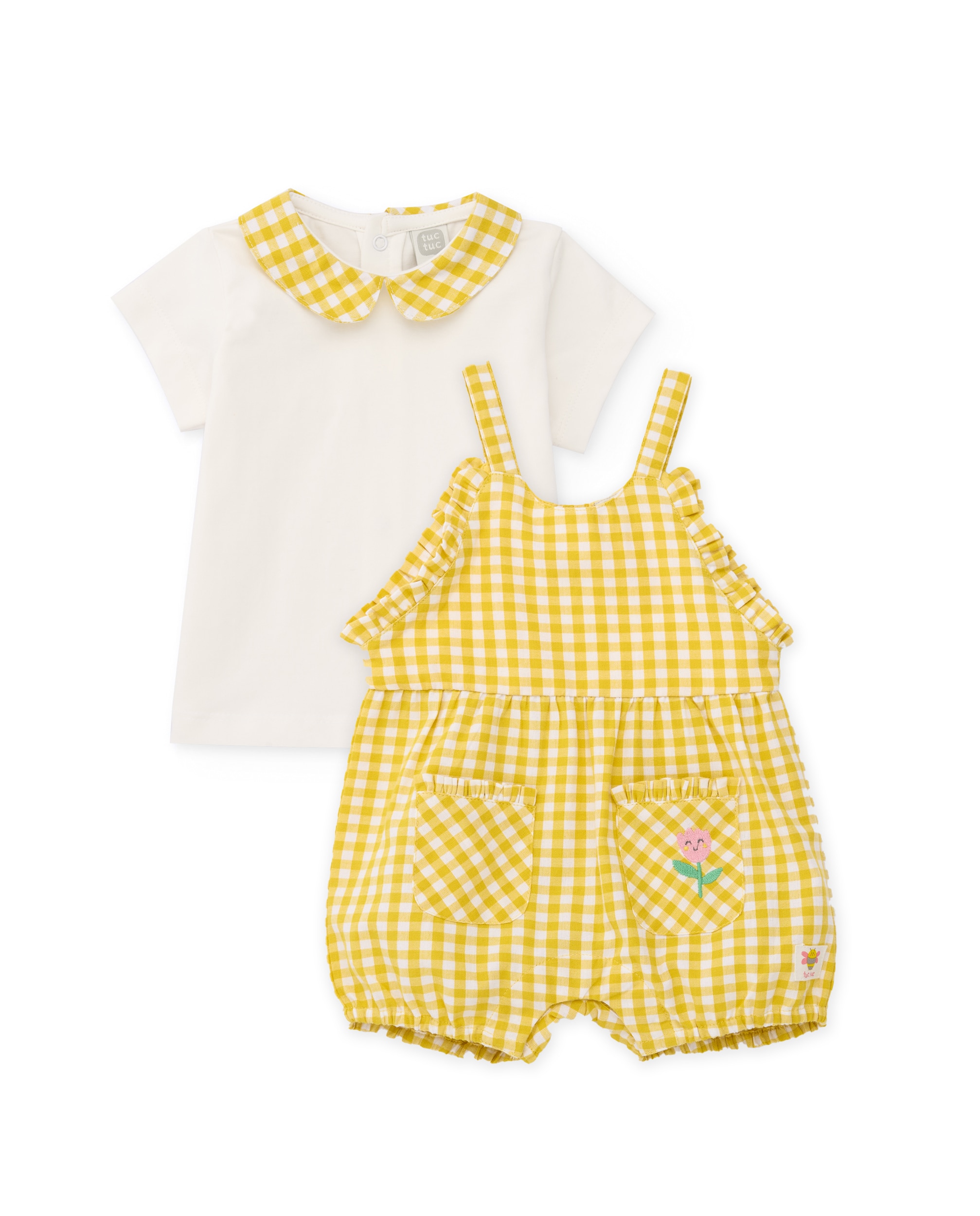 Conjunto de bebé de punto y estampado vichy - Tuc tuc - Amarillo Amarillo-1