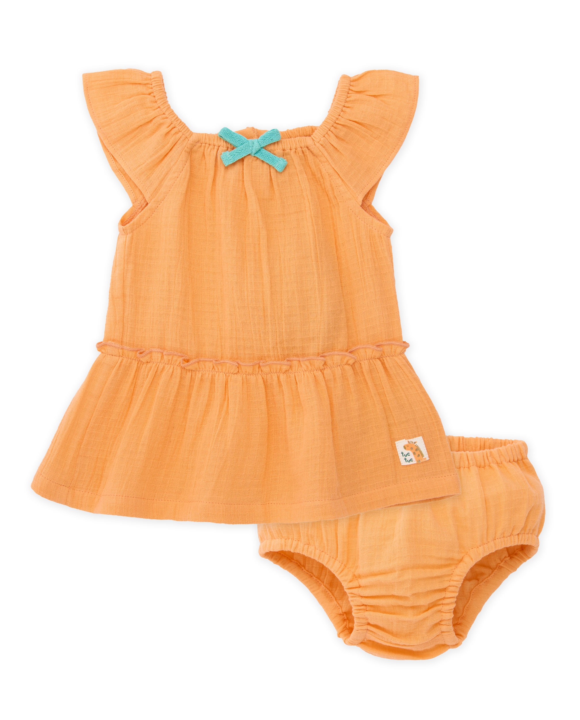 Vestido de bebé de plana y volante en mangas - Tuc tuc - Naranja Naranja-1