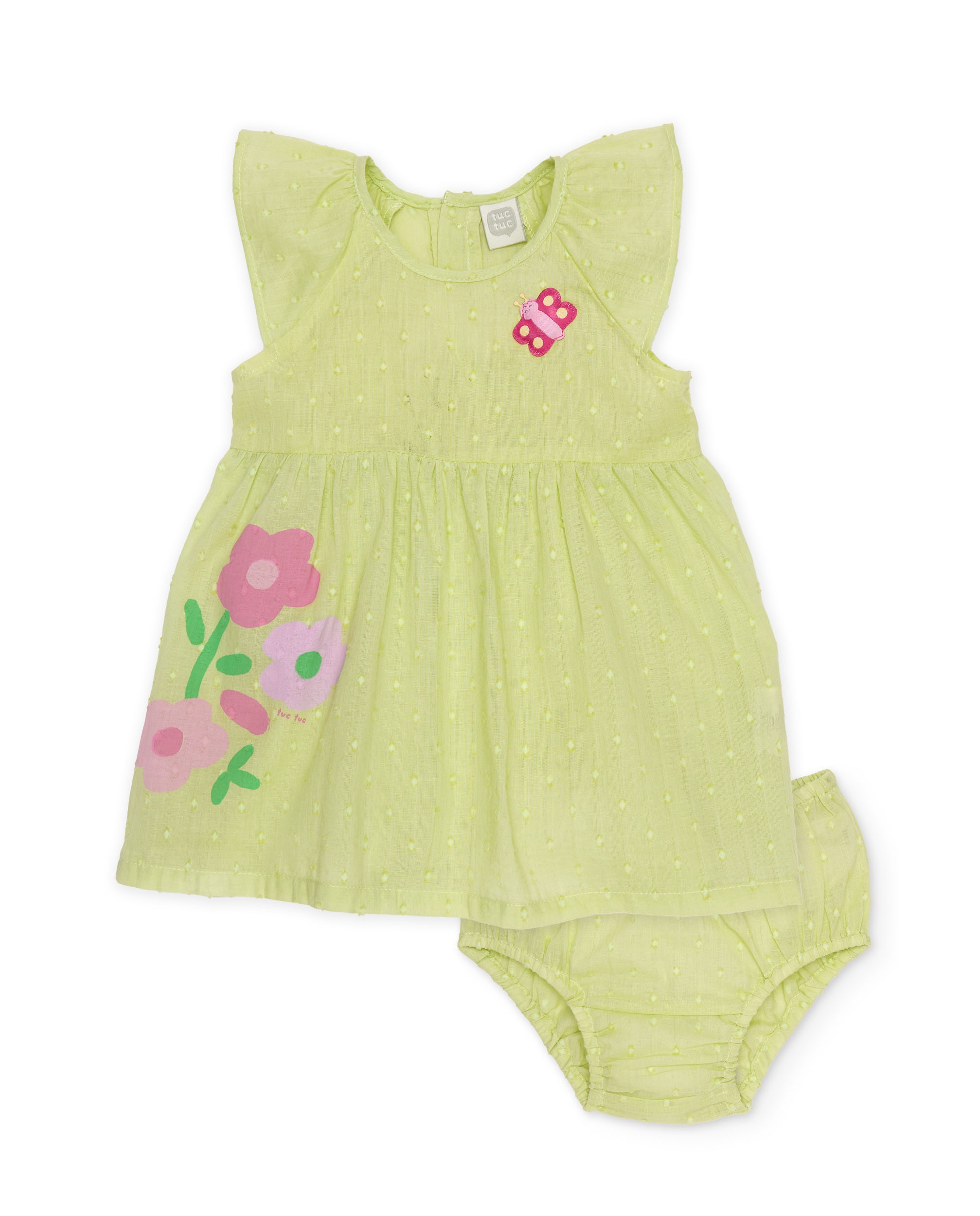 Imagen 0 de Vestido de bebé de plana y textura de topitos Verde claro