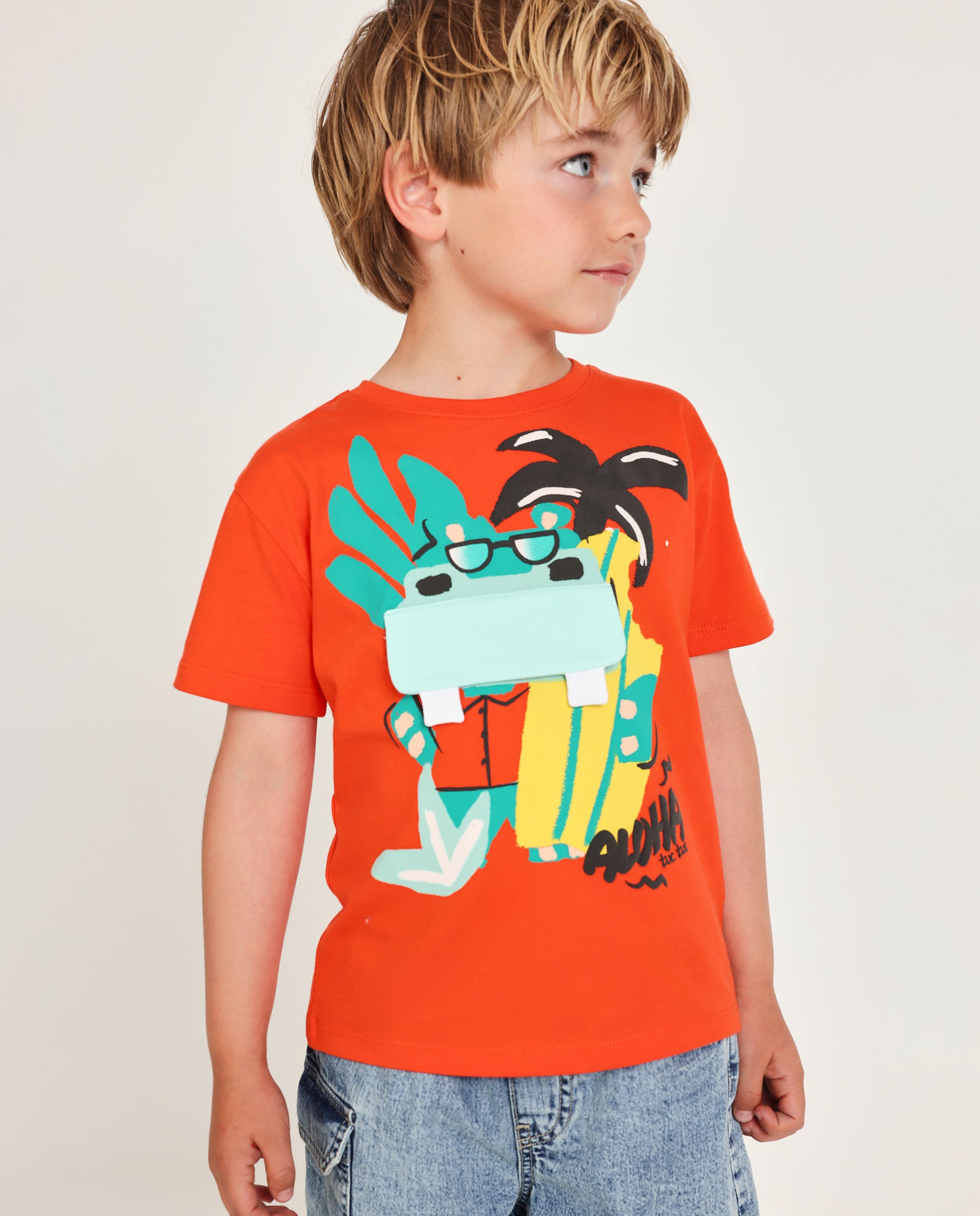 Imagen 0 de Camiseta de niño de punto y bolsillo aplicado Rojo