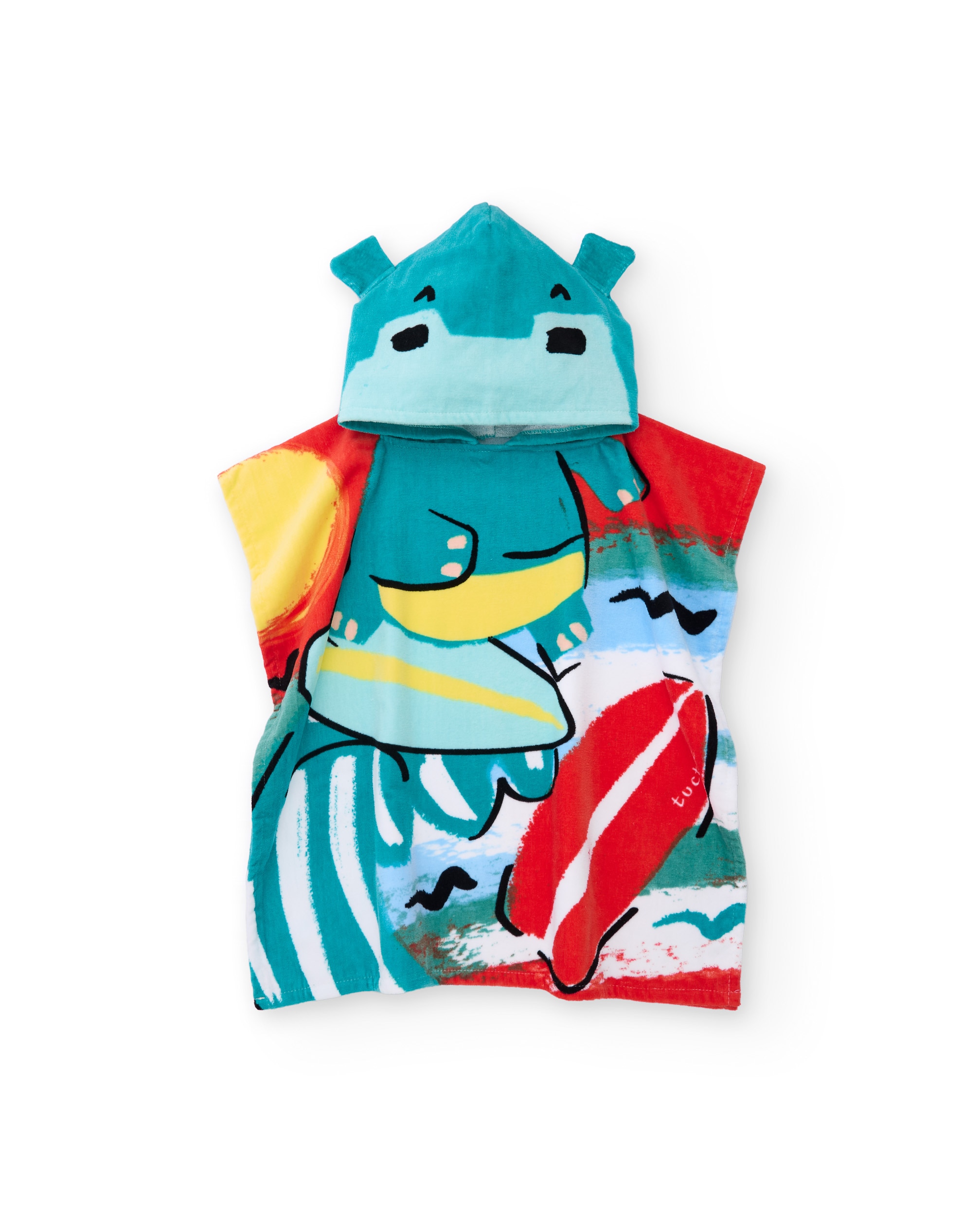 Imagen 0 de Toalla poncho de niño de punto y apliques en relieve Azul Turquesa
