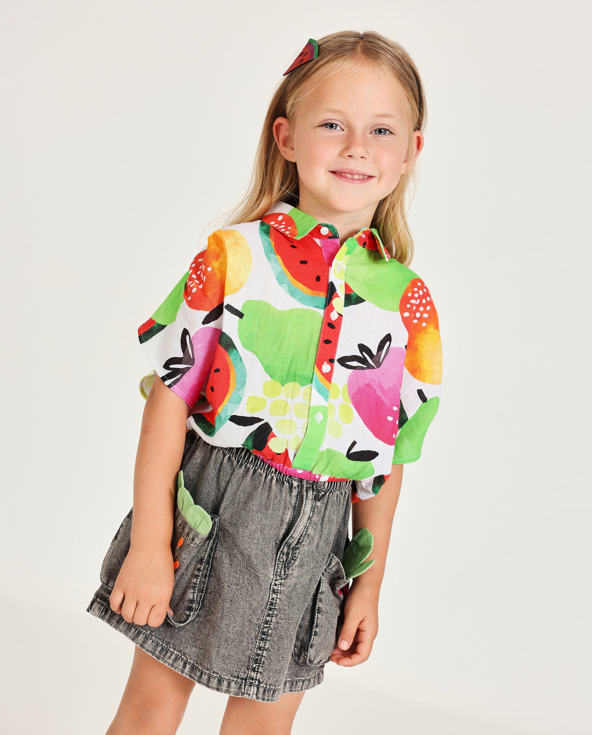 Imagen 1 de Falda de niña de plana y denim con bolsillos Gris
