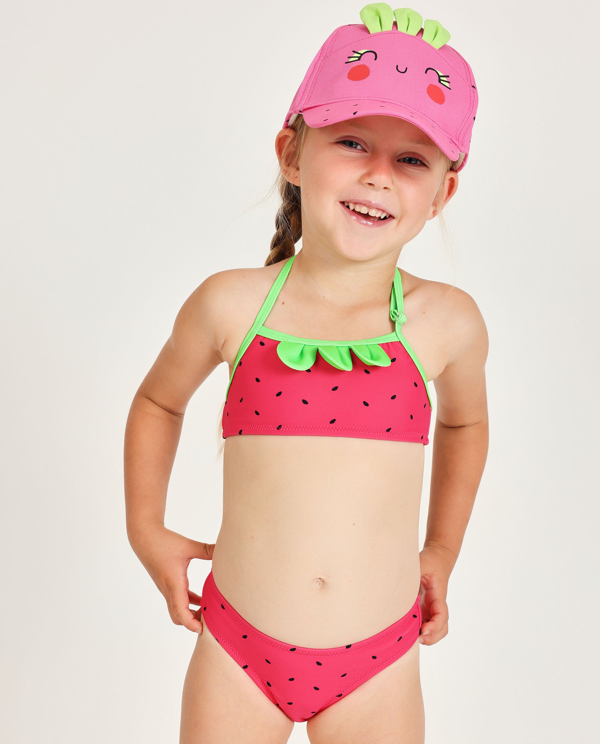 Imagen 1 de Bikini de niña de punto con hojitas en relieve Rojo