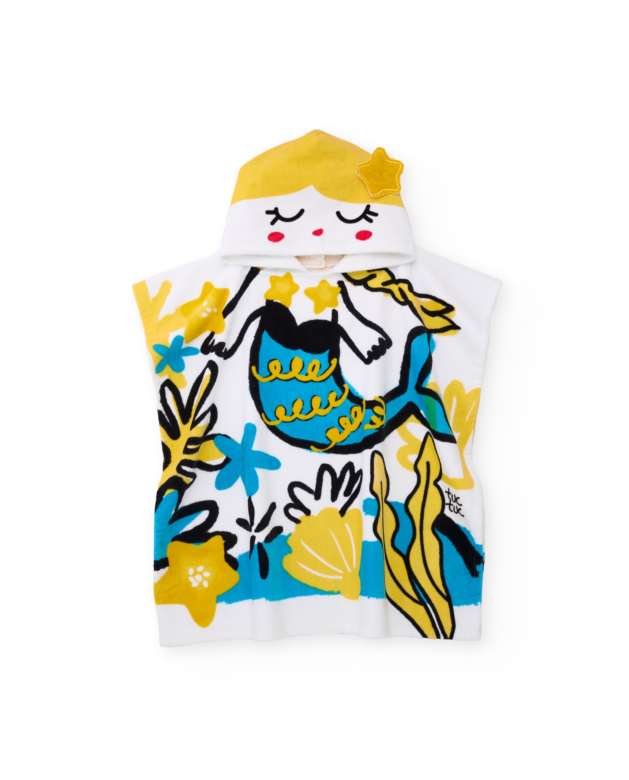Imagen 0 de Toalla poncho de niña de punto y diseño sirena Blanco