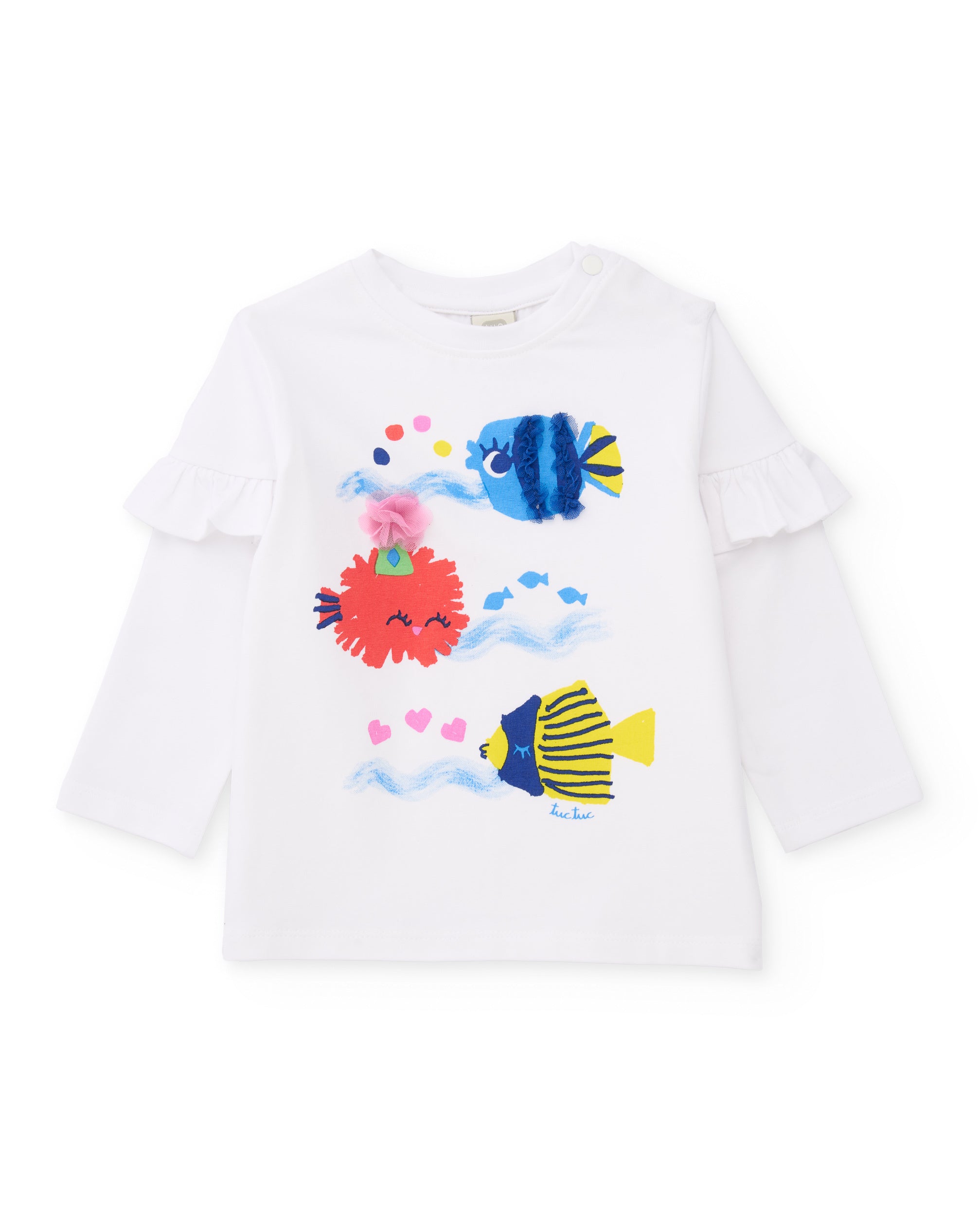 Imagen 0 de Camiseta de niña de punto y apliques en relieve Blanco