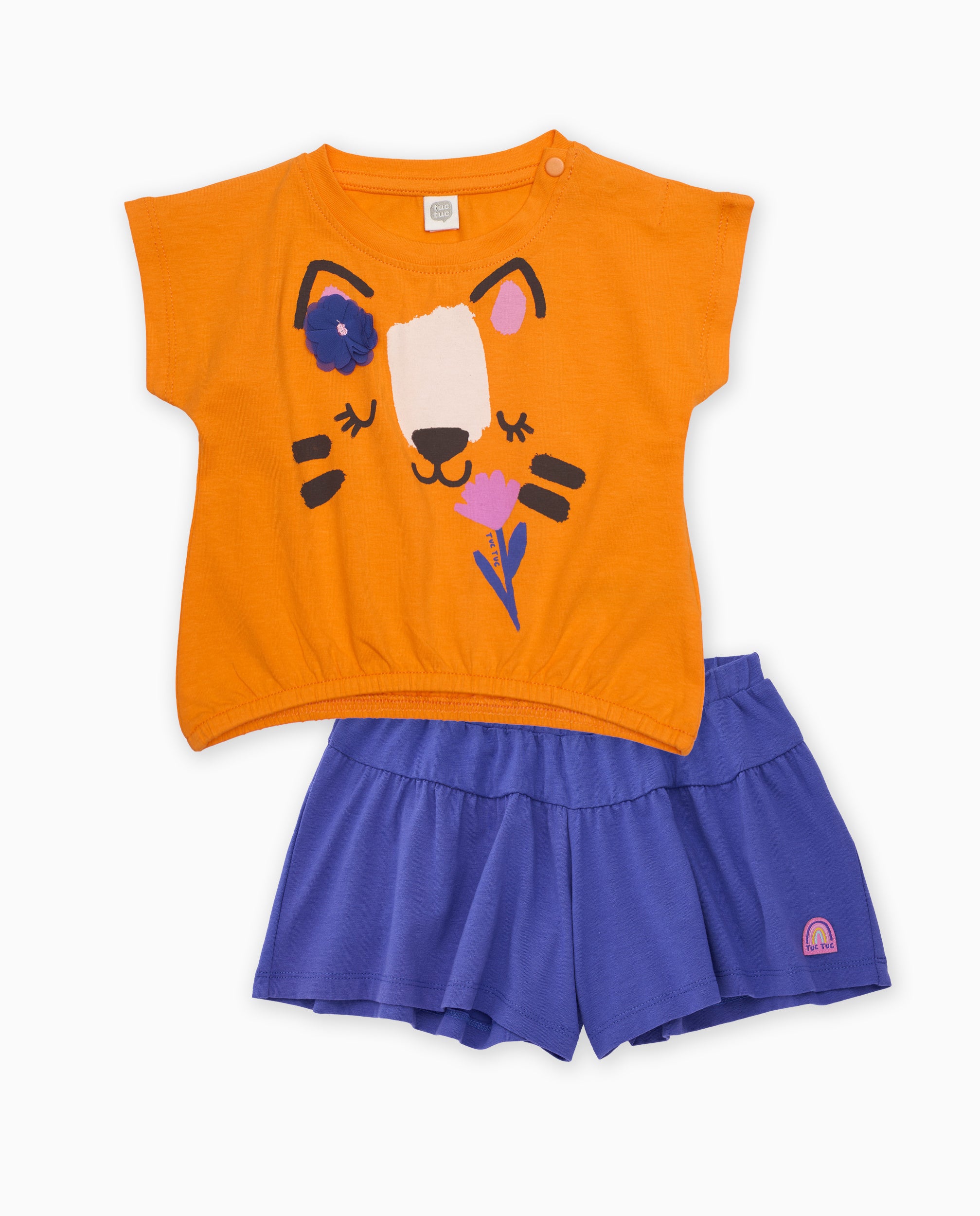 Imagen 1 de Conjunto de niña de punto con flor aplicada Naranja
