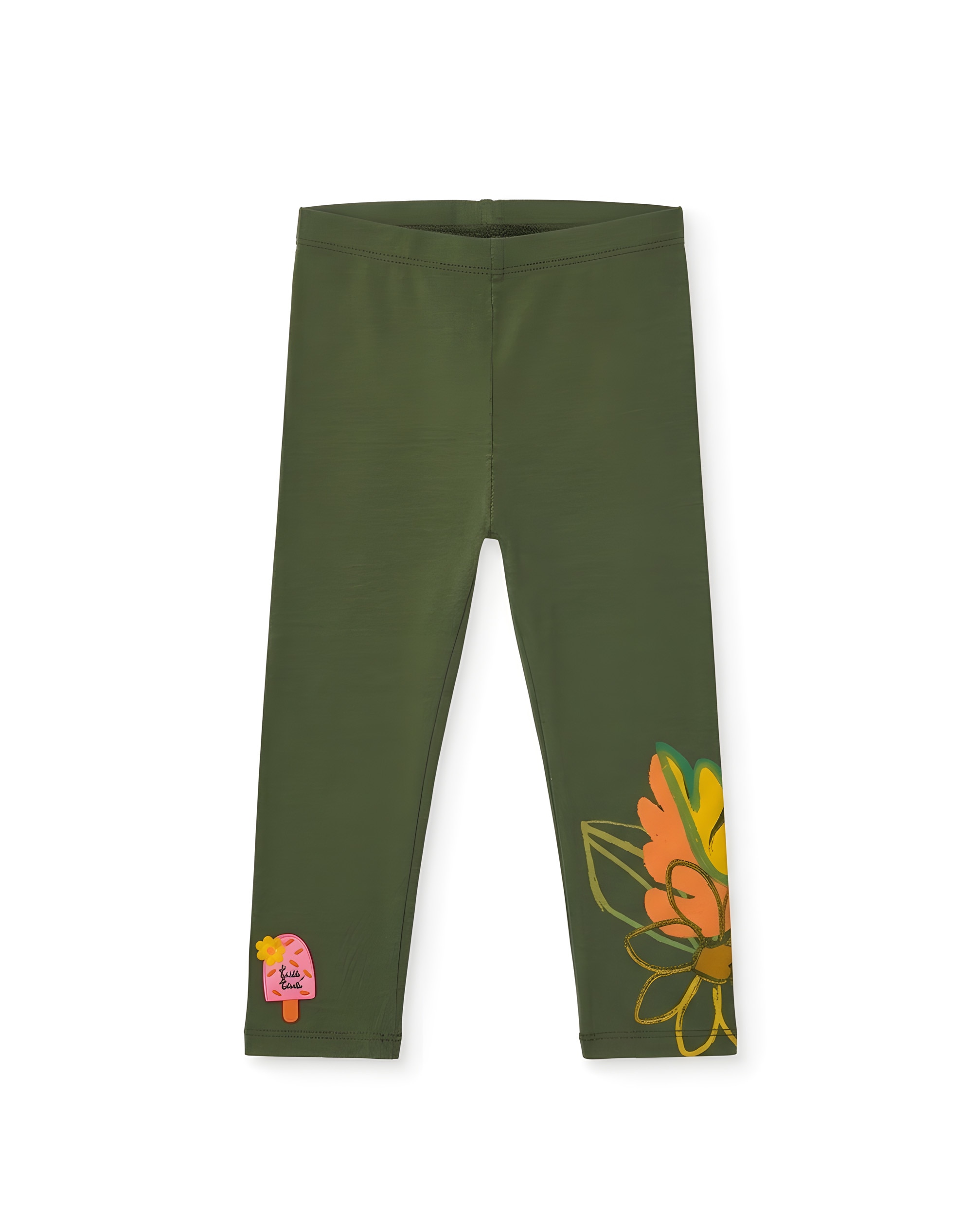 Imagen 0 de Leggings de niña de punto con detalle de flores Verde militar