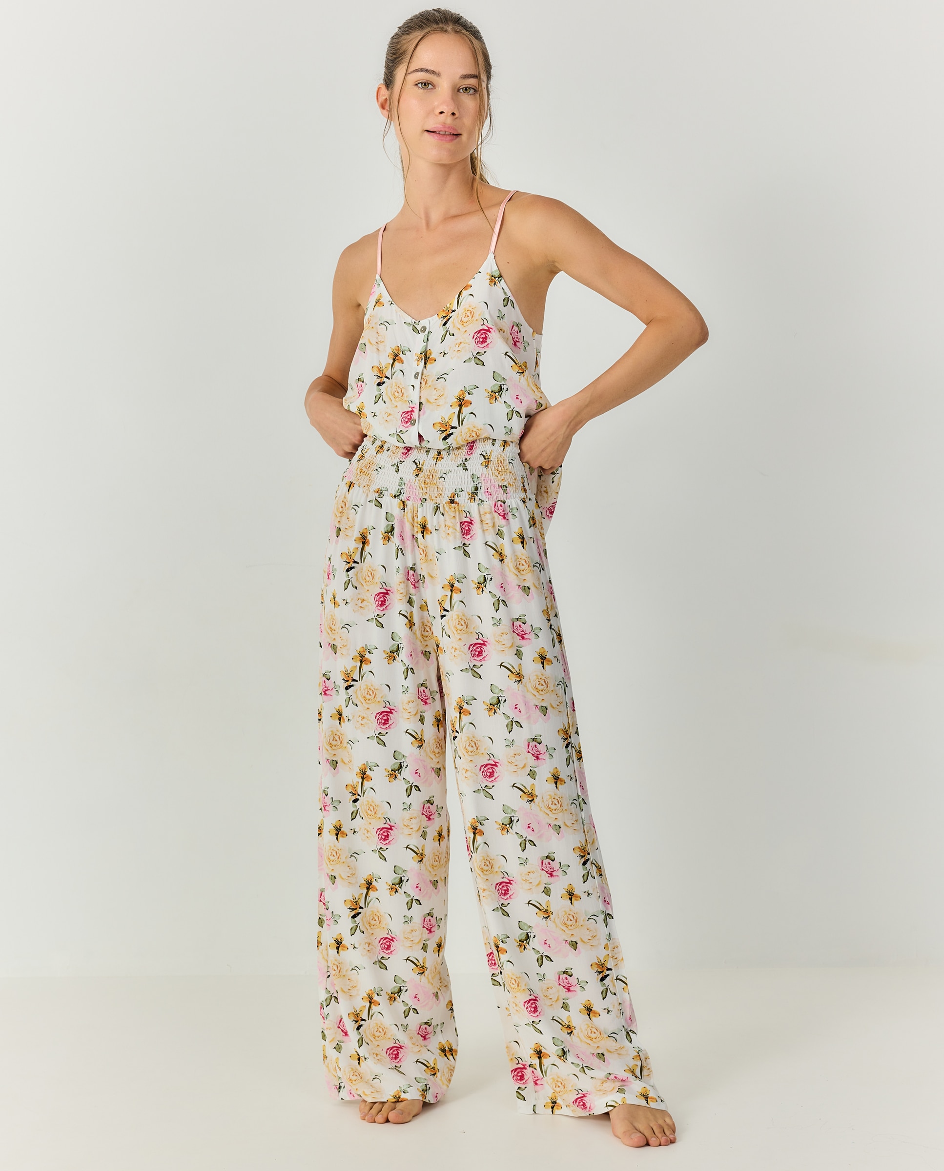 Pijama mujer tirantes finos y pantalón largo - J&J Brothers - Rosa Rosa-4