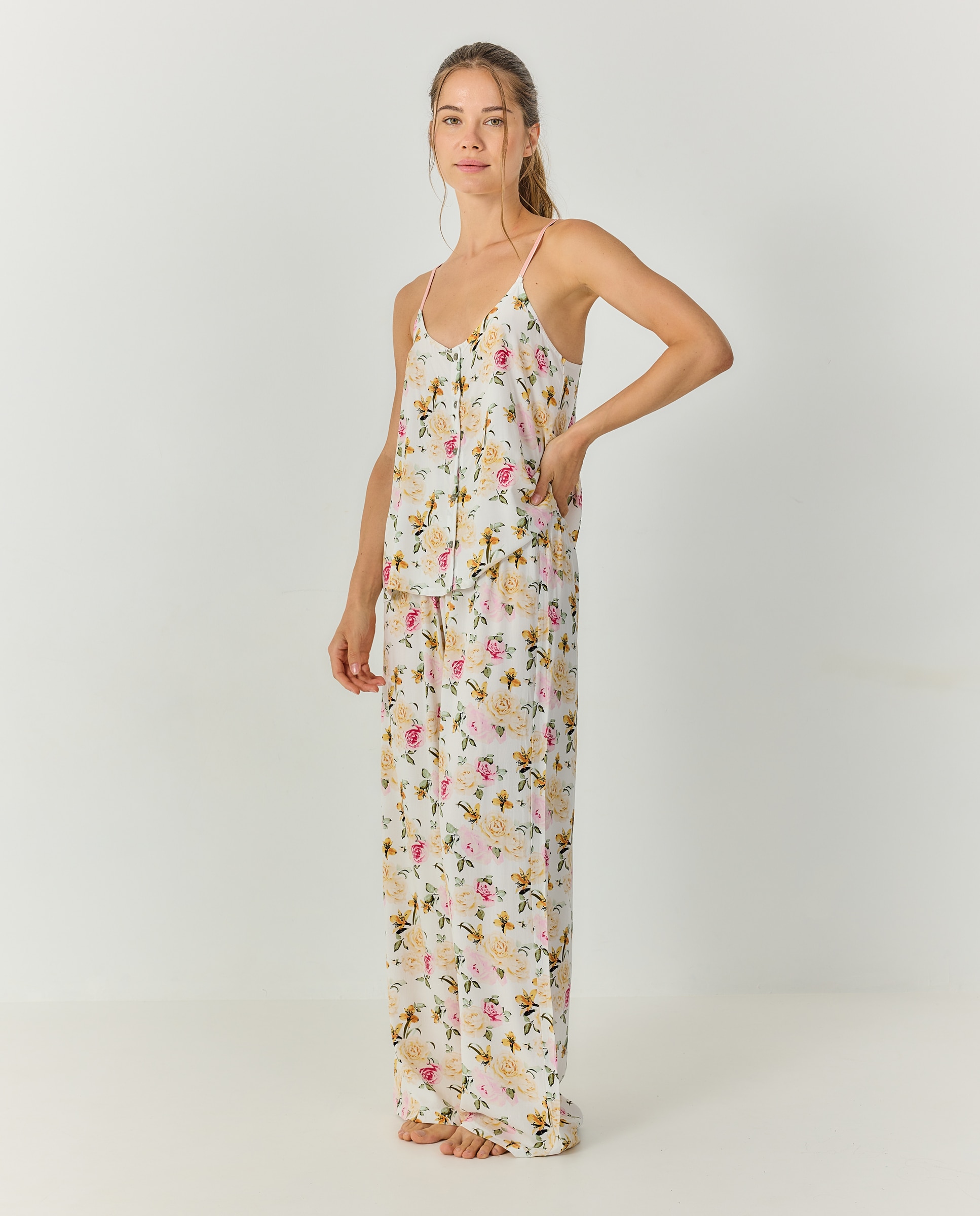 Pijama mujer tirantes finos y pantalón largo - J&J Brothers - Rosa Rosa-5