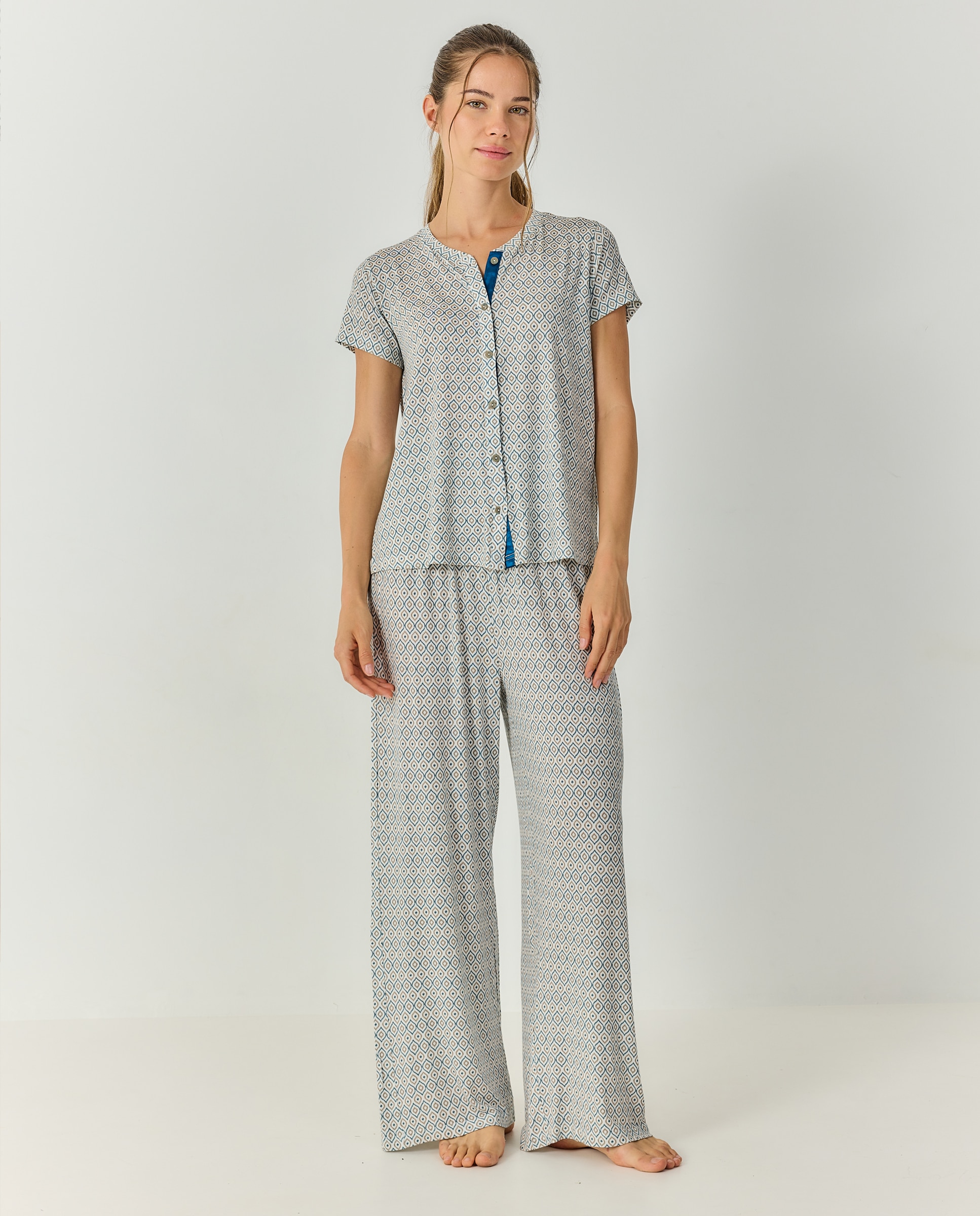 Imagen 0 de Pijama mujer manga corta pantalón largo Azul