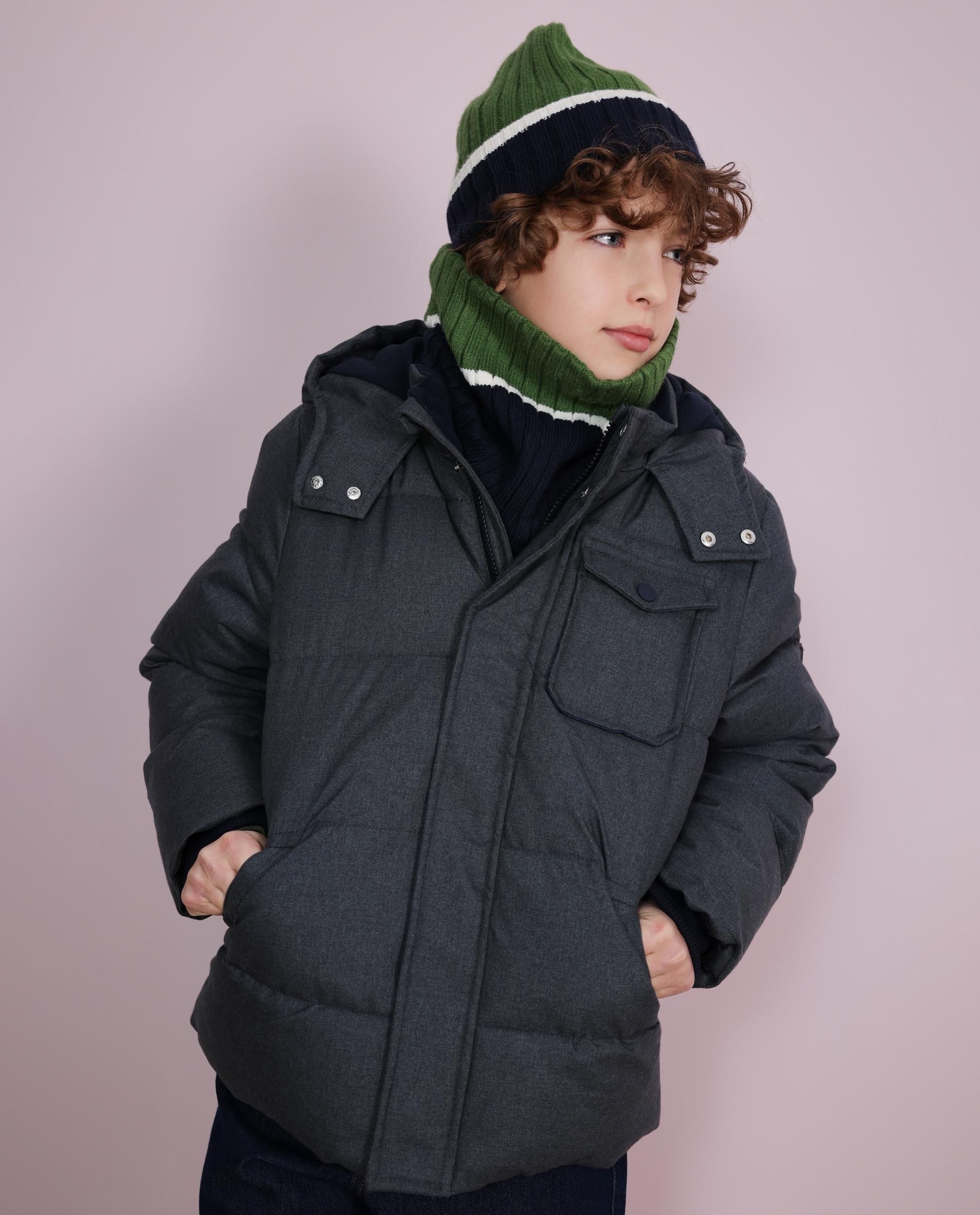Abrigo de niño acolchado con capucha desmontable y forro cálido - Tuc tuc - Gris Gris-1