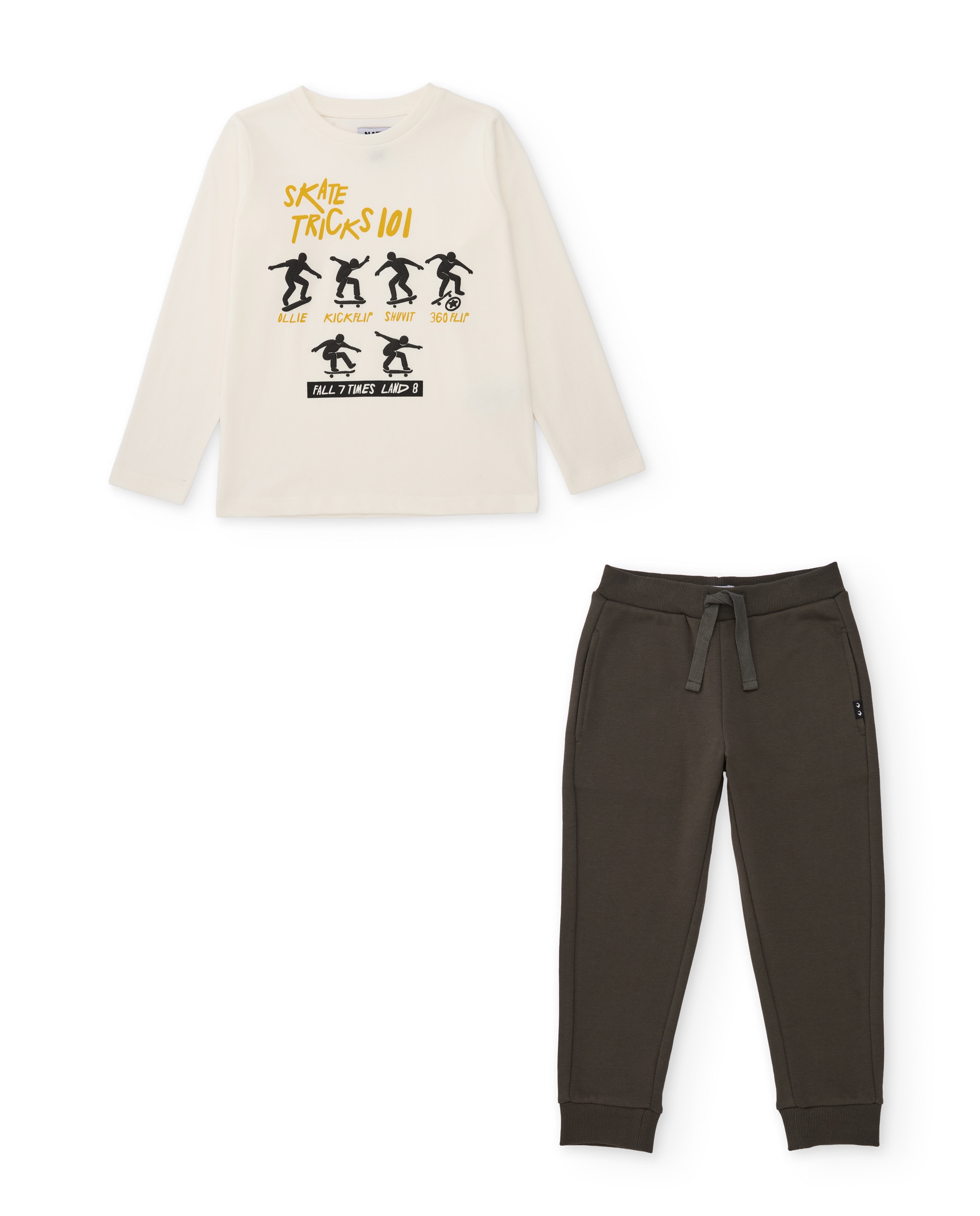 Imagen 1 de Conjunto de niño con camiseta de algodón diseño skate y pantalón jogger Blanco